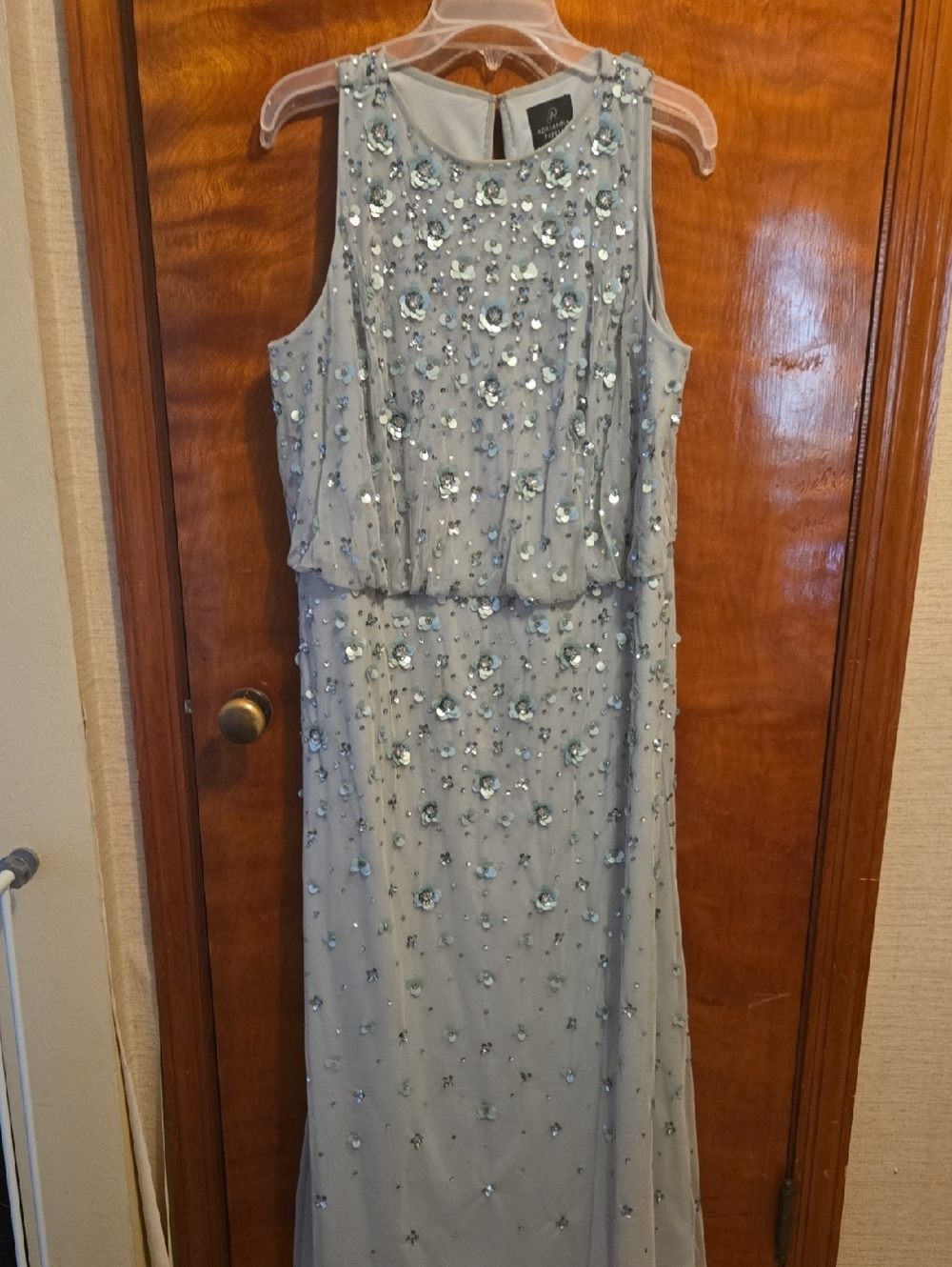 Adrianna Papell  Sea Mist Green Beaded Blouson Dress